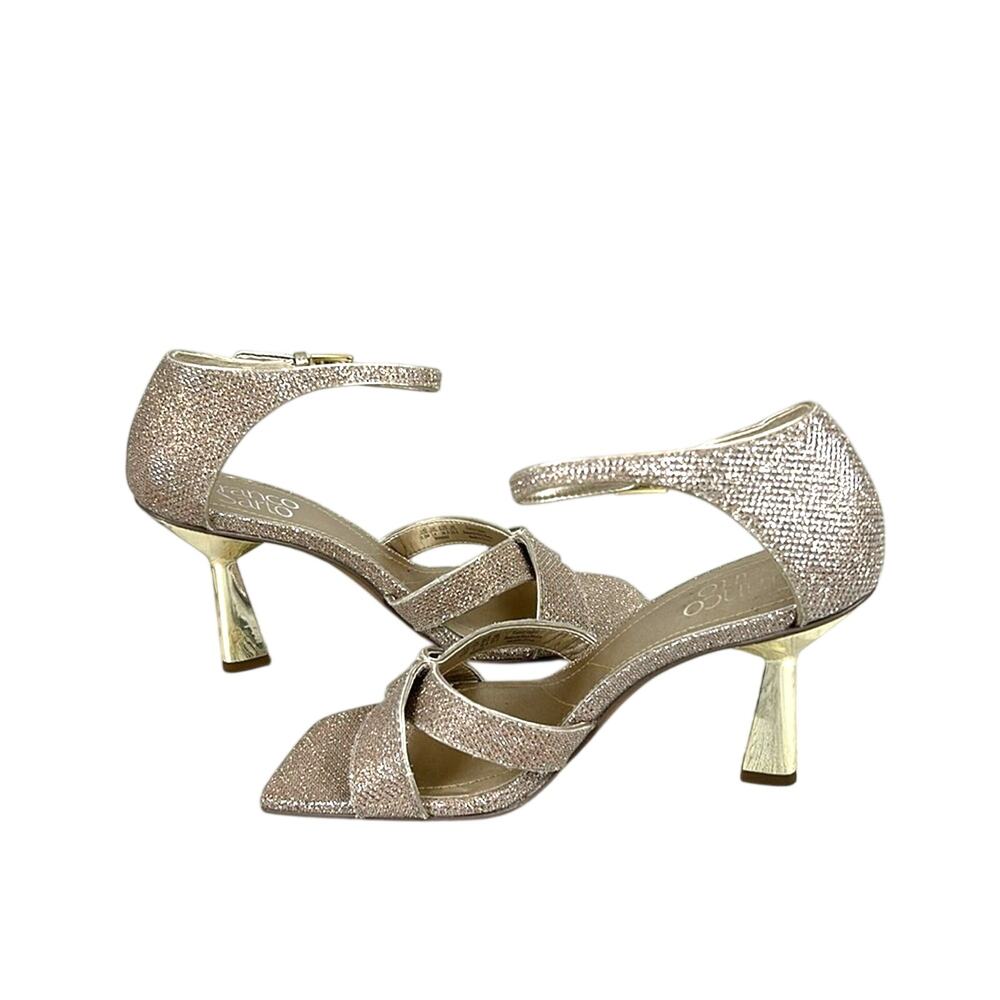 Franco Sarto Rania Womens 6.5 Gold Sparkle Square Open Toe Heels NEW